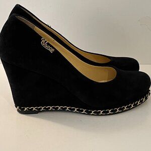 Alsace France Black Suede Wedge Heels Women's Size 39 (8-8.5)